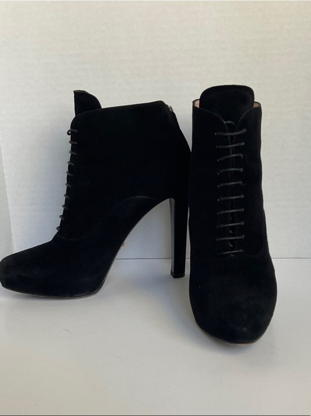 Prada Black Suede Lace-Up High Heel Ankle Boots